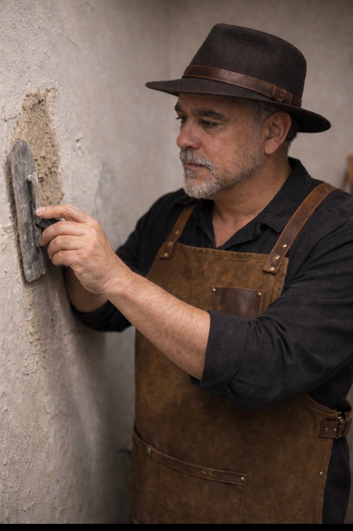Matt DeBenedetto, artist and plaster artisan, hand-applying plaster to create an Ash & Earth memorial panel